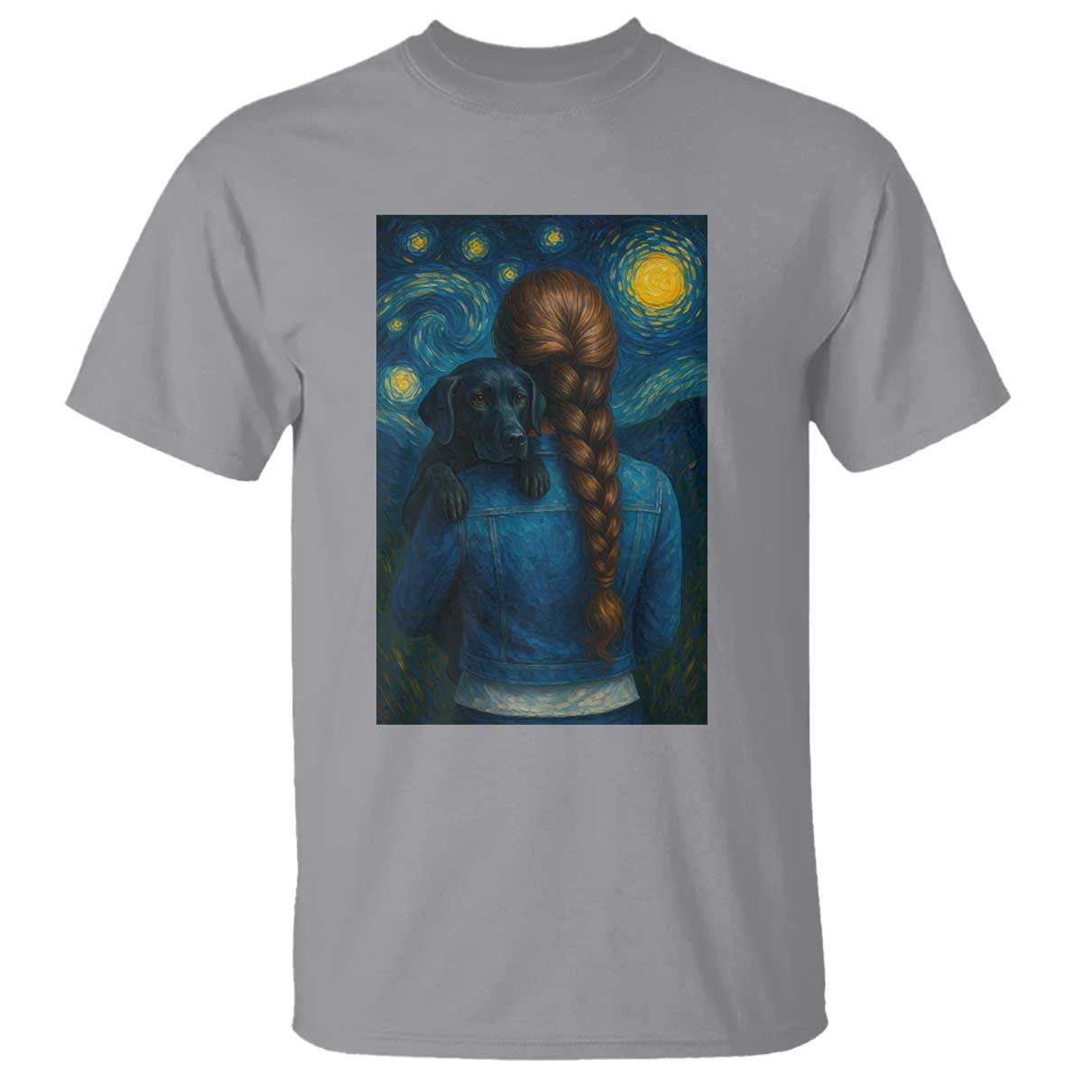 Starry Night Art Parody T Shirt Girl And Labrador Retriever Dog Mom Gift TS12 Sport Gray Print Your Wear