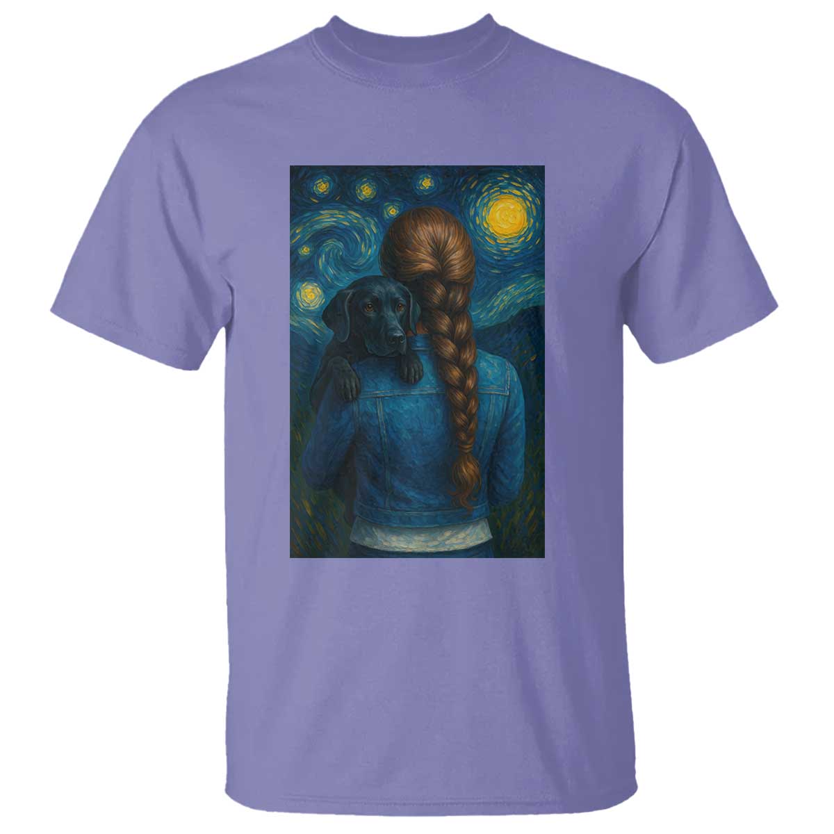 Starry Night Art Parody T Shirt Girl And Labrador Retriever Dog Mom Gift TS12 Violet Print Your Wear