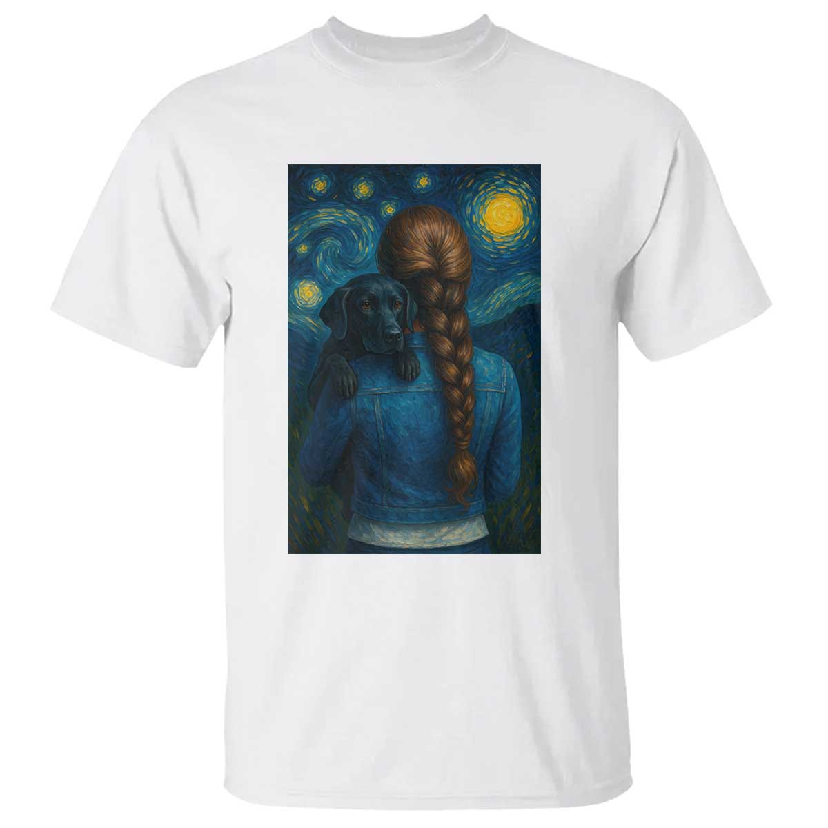 Starry Night Art Parody T Shirt Girl And Labrador Retriever Dog Mom Gift TS12 White Print Your Wear