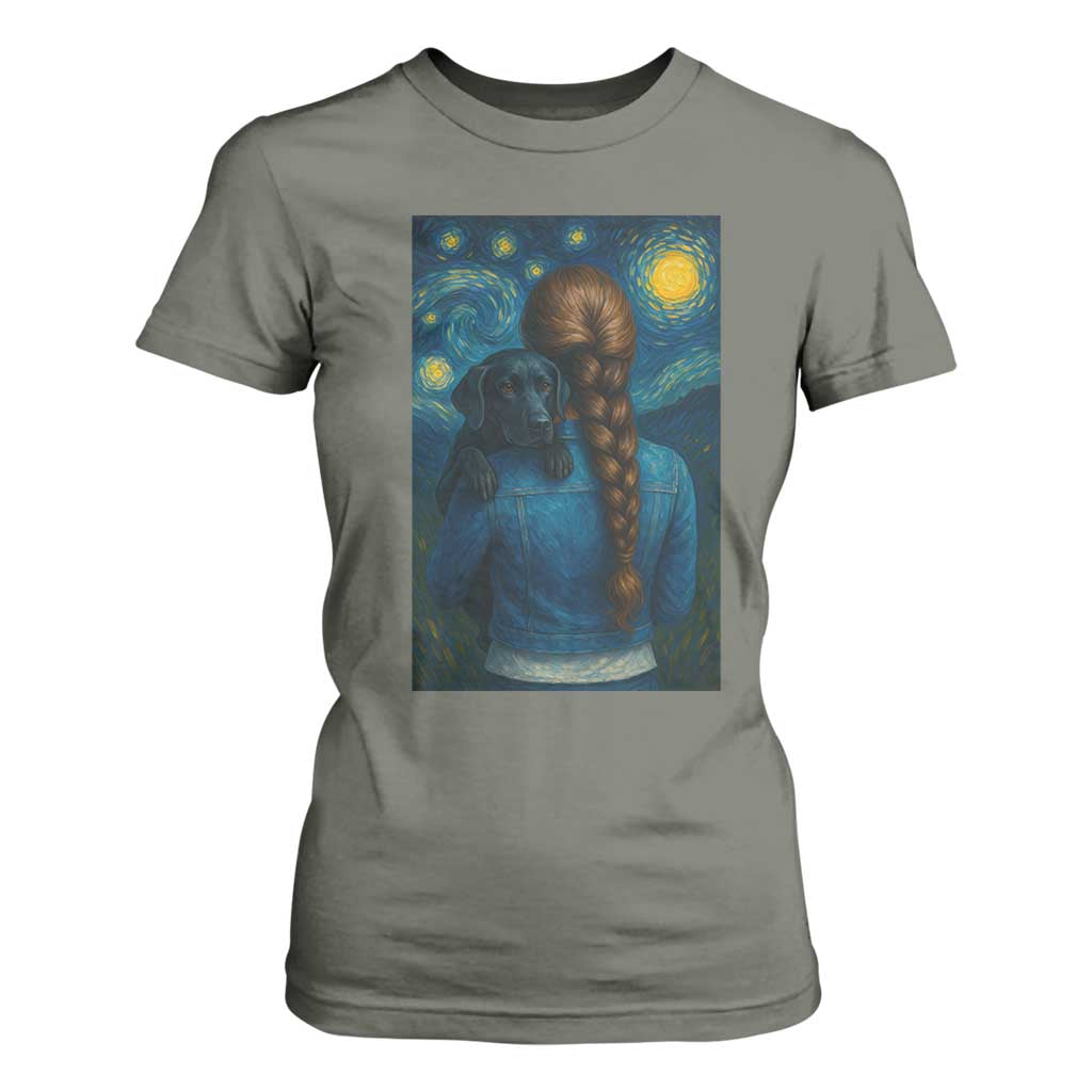 Starry Night Art Parody T Shirt For Women Girl And Labrador Retriever Dog Mom Gift TS12 Military Green Print Your Wear