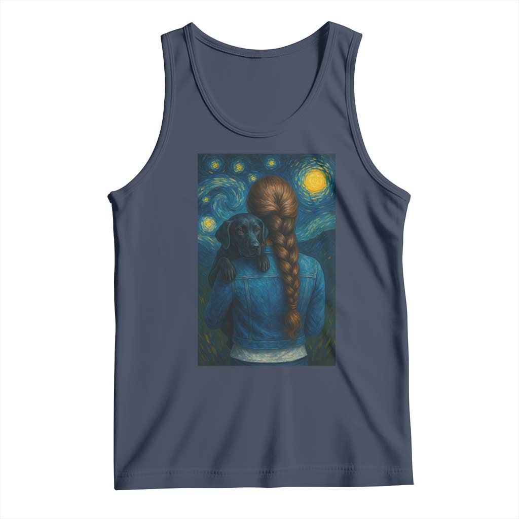 Starry Night Art Parody Tank Top Girl And Labrador Retriever Dog Mom Gift TS12 Navy Print Your Wear