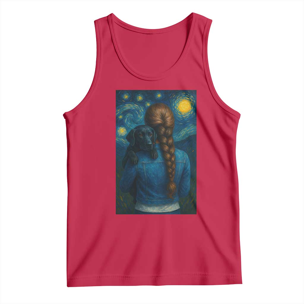 Starry Night Art Parody Tank Top Girl And Labrador Retriever Dog Mom Gift TS12 Red Print Your Wear