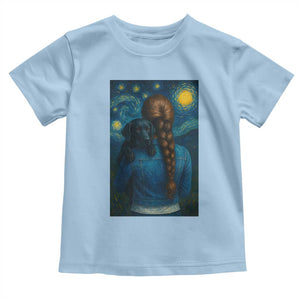 Starry Night Art Parody Toddler T Shirt Girl And Labrador Retriever Dog Mom Gift TS12 Light Blue Print Your Wear