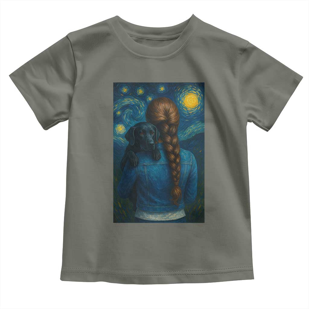 Starry Night Art Parody Toddler T Shirt Girl And Labrador Retriever Dog Mom Gift TS12 Military Green Print Your Wear
