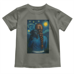 Starry Night Art Parody Toddler T Shirt Girl And Labrador Retriever Dog Mom Gift TS12 Military Green Print Your Wear