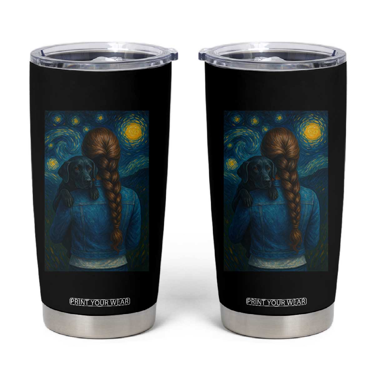 Starry Night Art Parody Tumbler Cup Girl And Labrador Retriever Dog Mom Gift TS12 Black Print Your Wear
