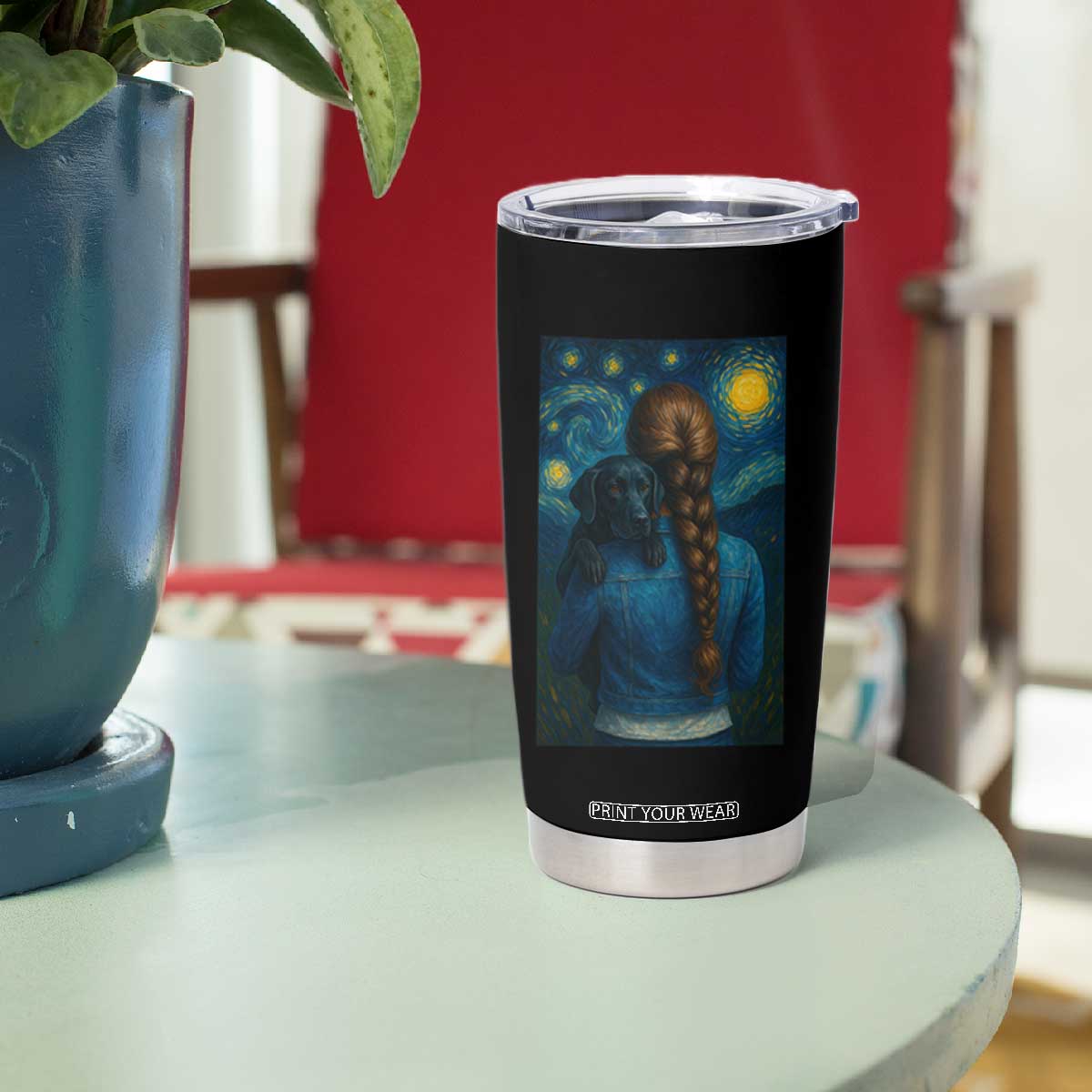 Starry Night Art Parody Tumbler Cup Girl And Labrador Retriever Dog Mom Gift TS12 Print Your Wear