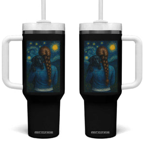 Starry Night Art Parody Tumbler With Handle Girl And Labrador Retriever Dog Mom Gift TS12 One Size: 40 oz Black Print Your Wear
