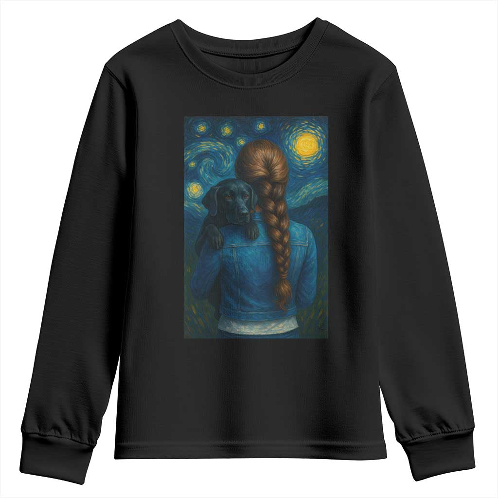 Starry Night Art Parody Youth Sweatshirt Girl And Labrador Retriever Dog Mom Gift TS12 Black Print Your Wear