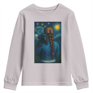 Starry Night Art Parody Youth Sweatshirt Girl And Labrador Retriever Dog Mom Gift TS12 Ice Gray Print Your Wear