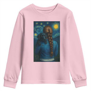 Starry Night Art Parody Youth Sweatshirt Girl And Labrador Retriever Dog Mom Gift TS12 Light Pink Print Your Wear