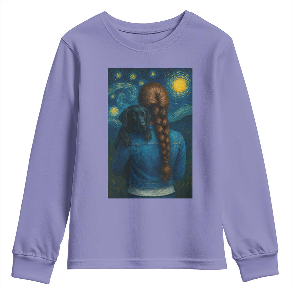 Starry Night Art Parody Youth Sweatshirt Girl And Labrador Retriever Dog Mom Gift TS12 Violet Print Your Wear