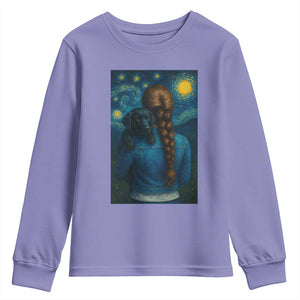 Starry Night Art Parody Youth Sweatshirt Girl And Labrador Retriever Dog Mom Gift TS12 Violet Print Your Wear