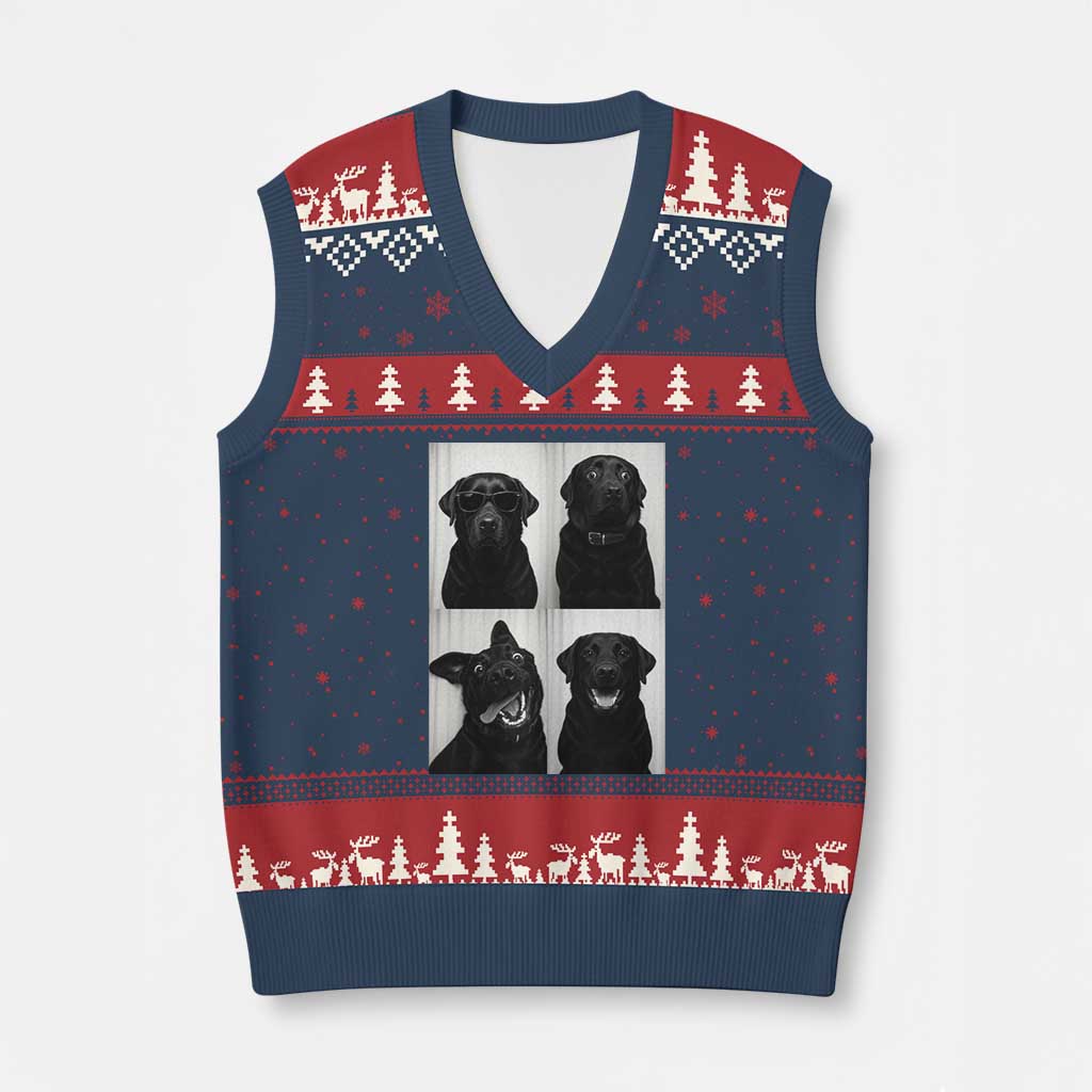 Funny Black Lab V-Neck Knit Sweater Vest Photobooth Selfie Dog Mom Gift TS12 Navy Red Print Your Wear