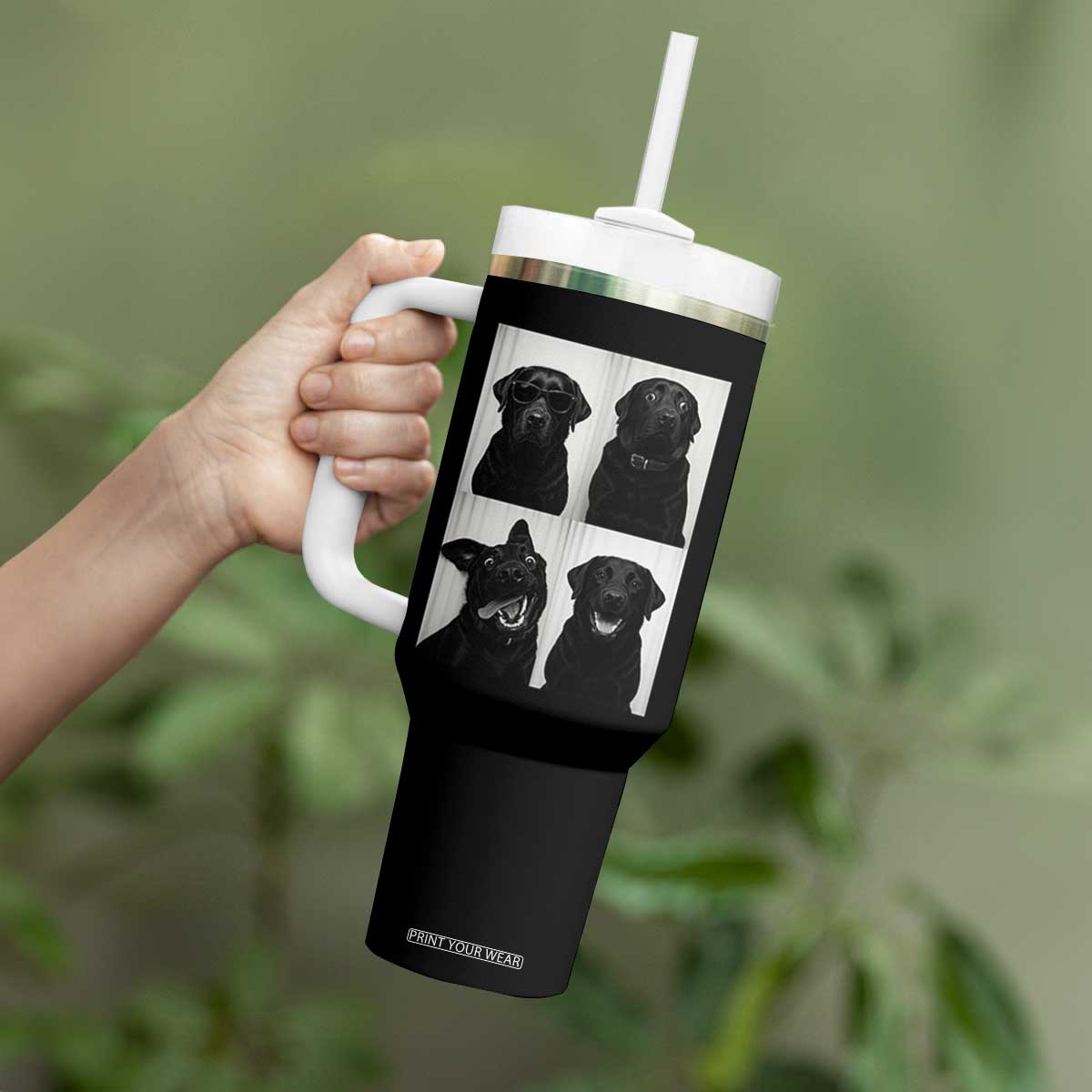 Funny Black Lab Tumbler With Handle Photobooth Selfie Dog Mom Gift TS12 Print Your Wear