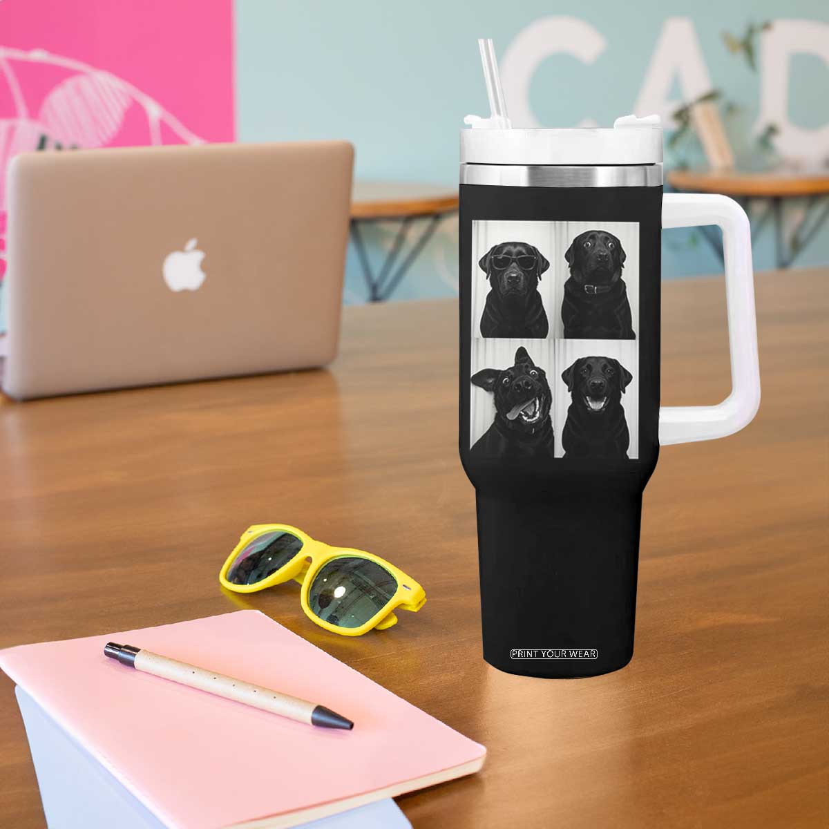 Funny Black Lab Tumbler With Handle Photobooth Selfie Dog Mom Gift TS12 Print Your Wear