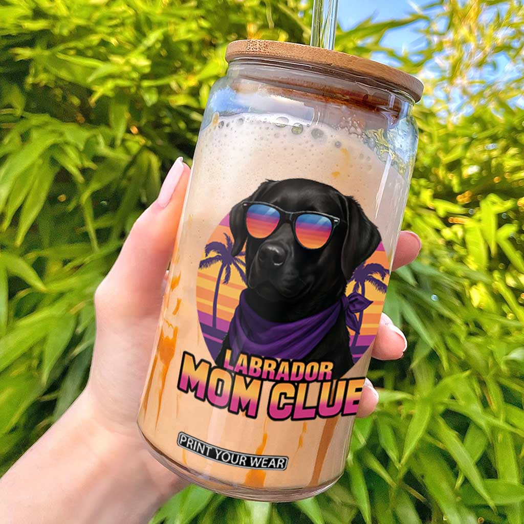 Funny Black Labrador Glass Can Dog Mom Retro Sunset Gift TS12 White Print Your Wear