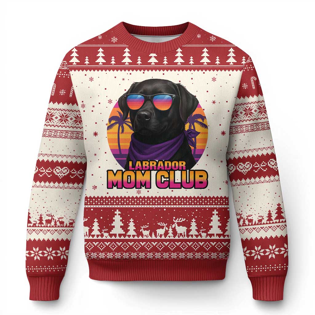 Funny Black Labrador Ugly Christmas Sweater Dog Mom Retro Sunset Gift - Print Your Wear