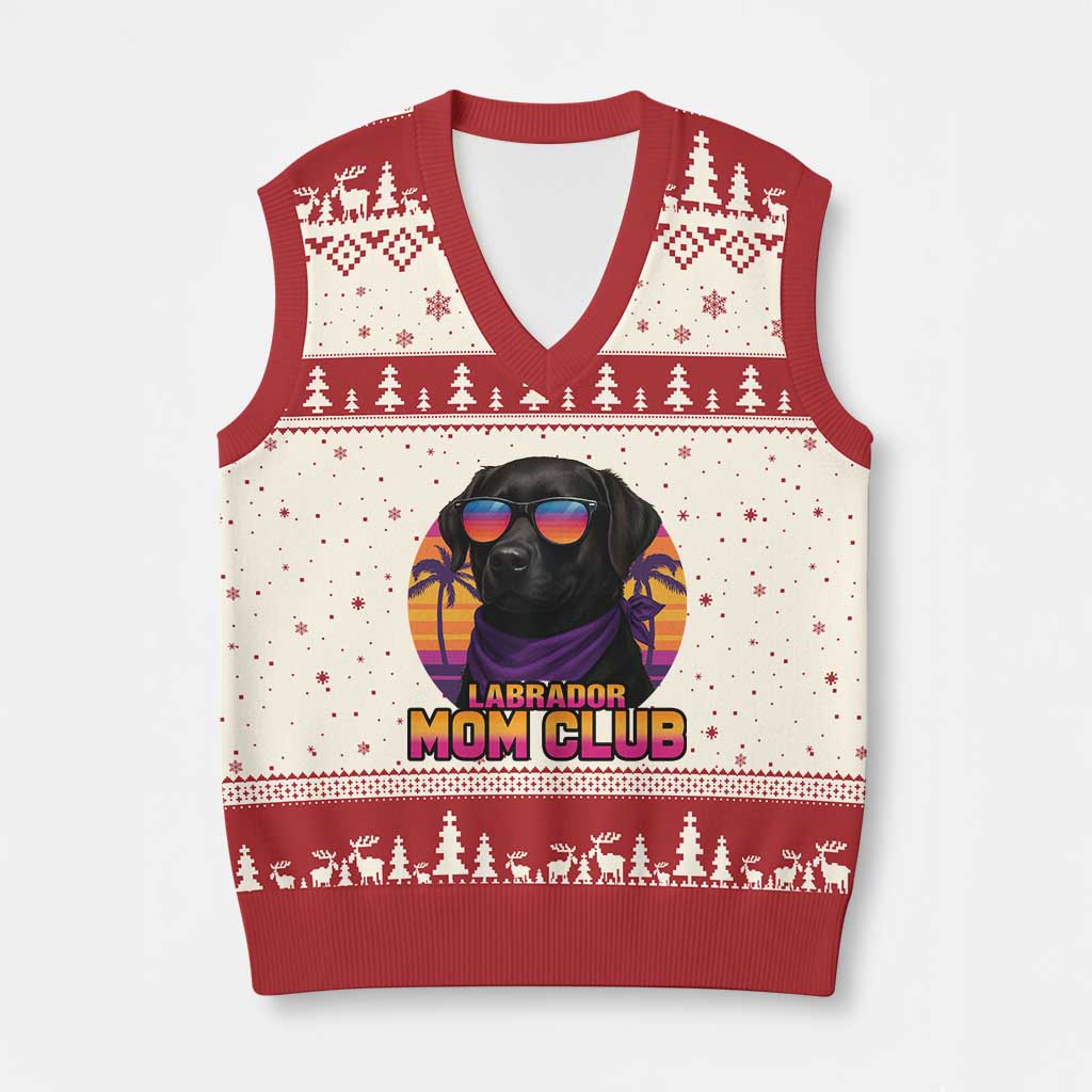 Funny Black Labrador V-Neck Knit Sweater Vest Dog Mom Retro Sunset Gift TS12 Beige Red Print Your Wear