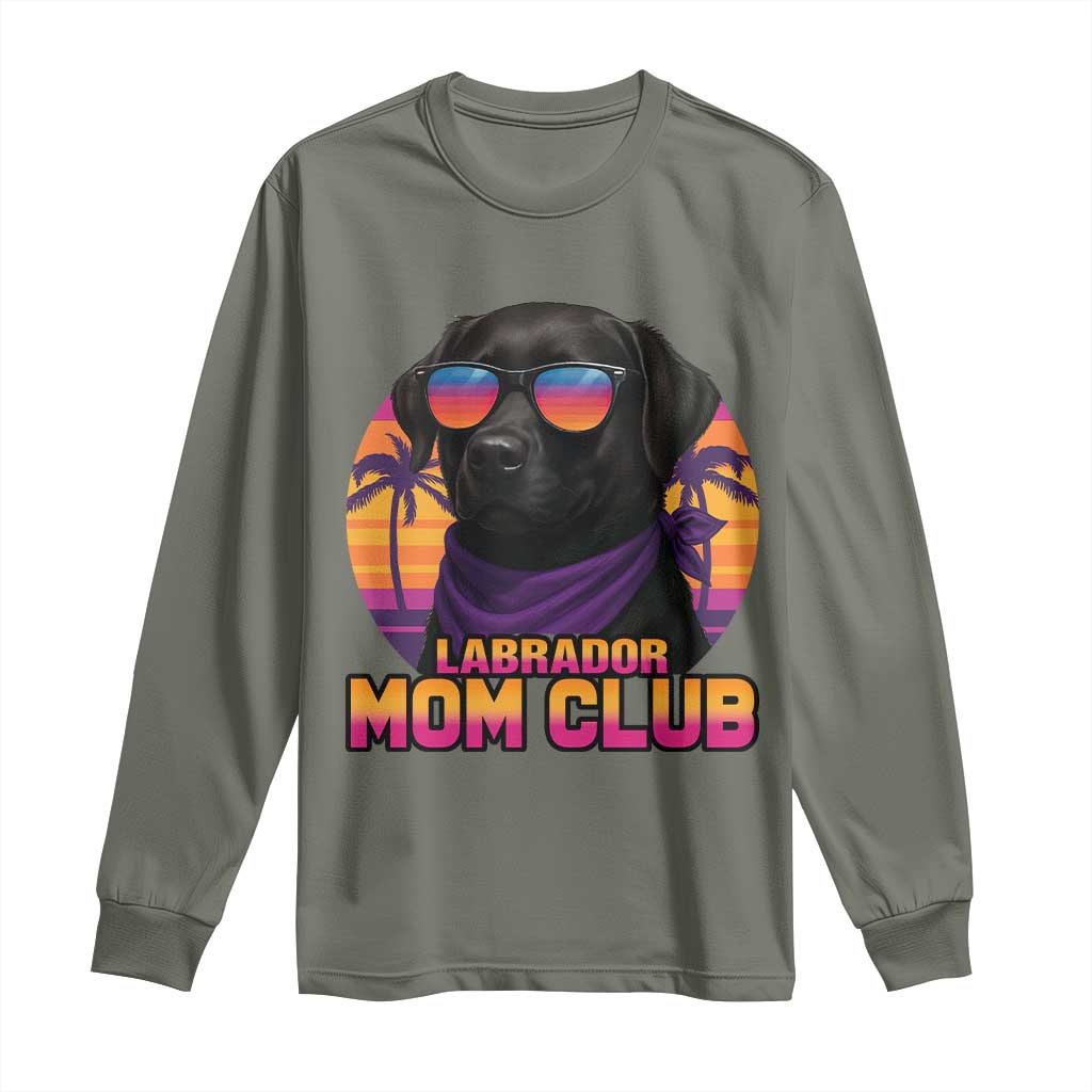 Funny Black Labrador Long Sleeve Shirt Dog Mom Retro Sunset Gift TS12 Military Green Print Your Wear