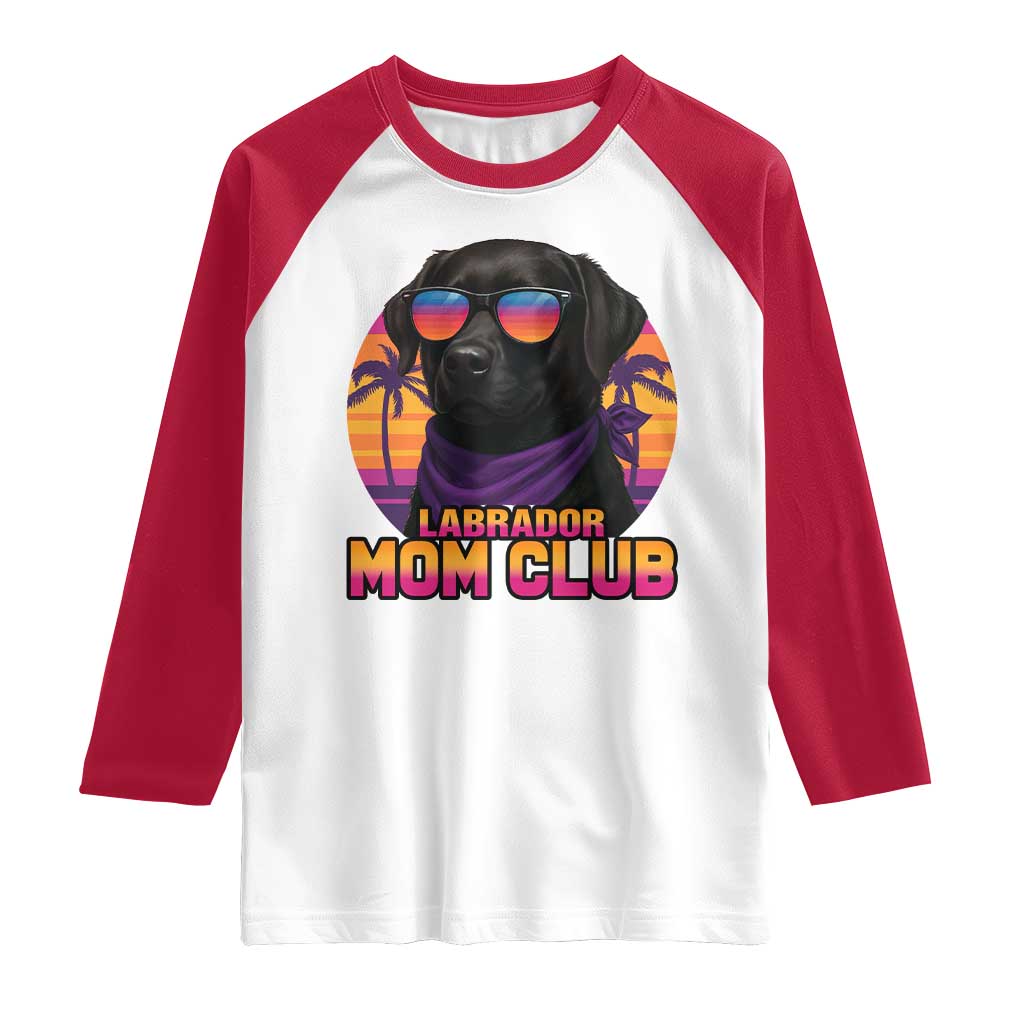 Funny Black Labrador Raglan Shirt Dog Mom Retro Sunset Gift TS12 White Red Print Your Wear