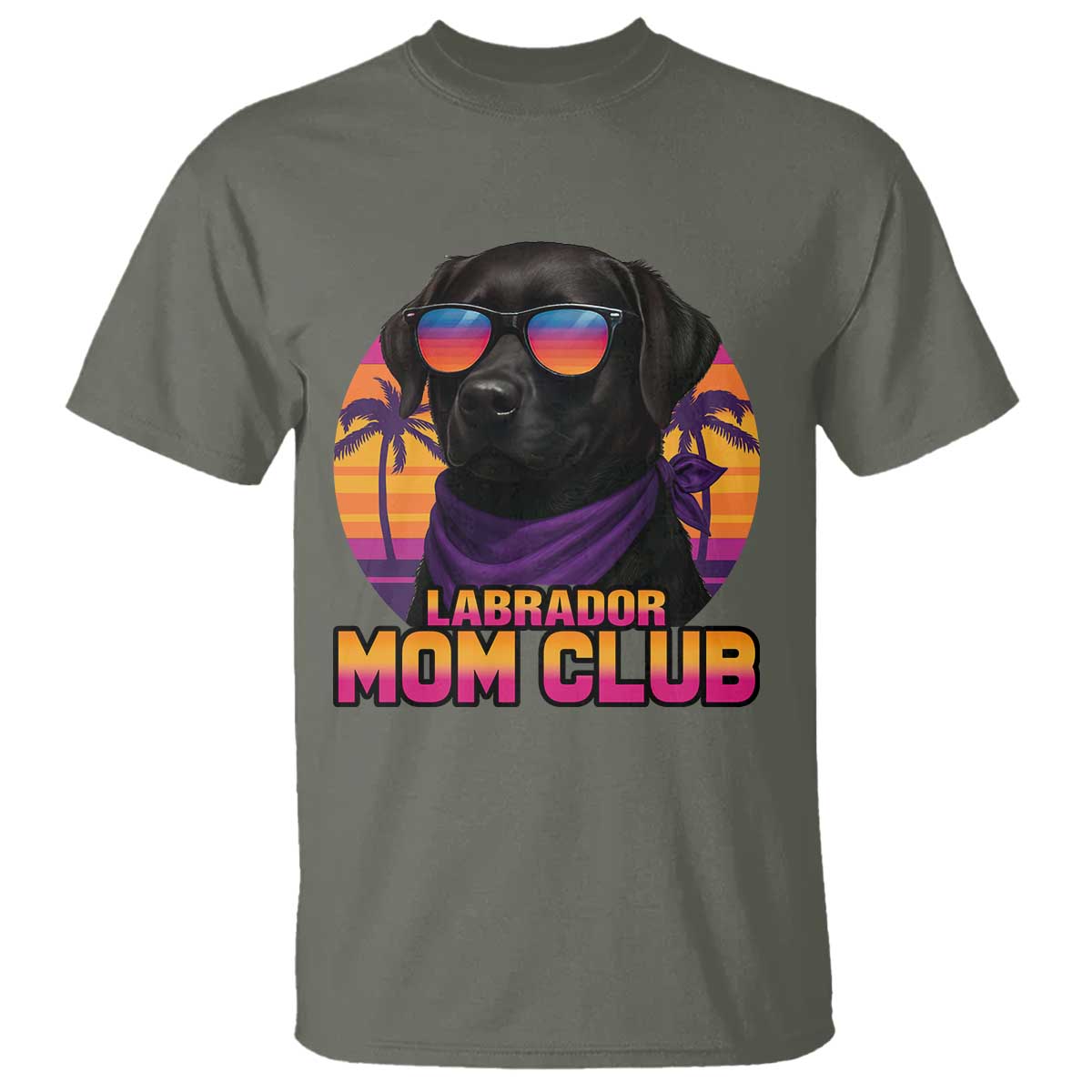 Funny Black Labrador T Shirt Dog Mom Retro Sunset Gift TS12 Military Green Print Your Wear