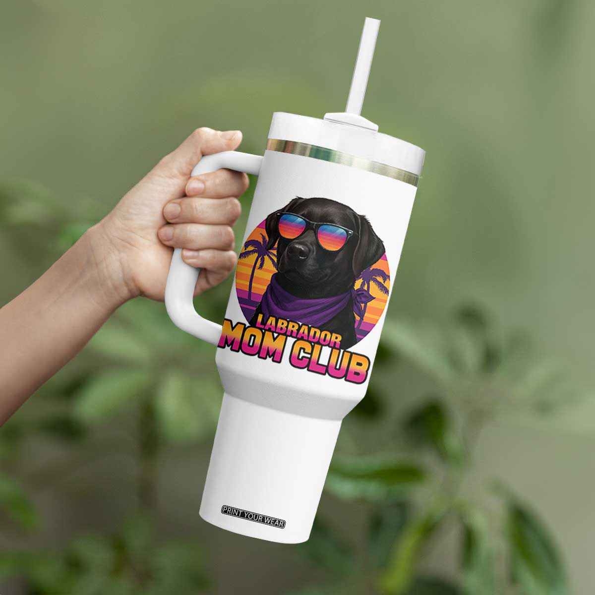 Funny Black Labrador Tumbler With Handle Dog Mom Retro Sunset Gift TS12 Print Your Wear