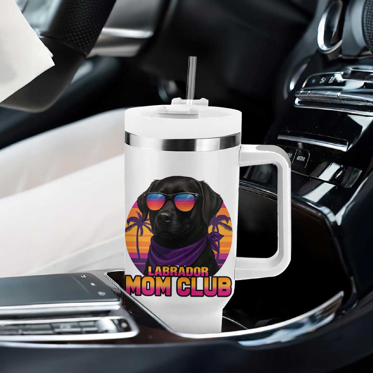 Funny Black Labrador Tumbler With Handle Dog Mom Retro Sunset Gift TS12 Print Your Wear