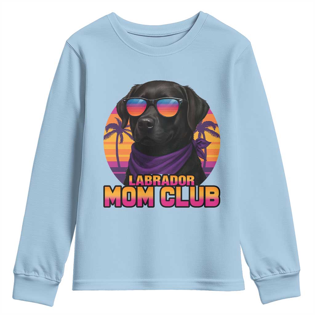 Funny Black Labrador Youth Sweatshirt Dog Mom Retro Sunset Gift TS12 Light Blue Print Your Wear