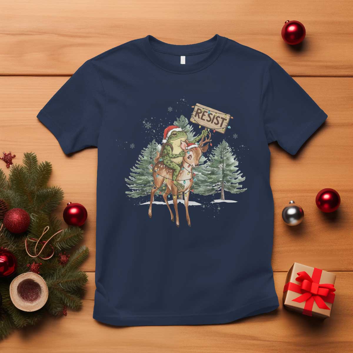 Resist Portland Frog Protest Christmas T Shirt Funny Holiday Meme Gift Idea TS12 Navy Print Your Wear