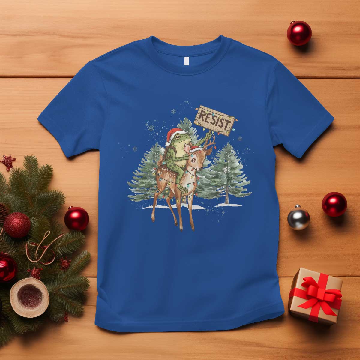 Resist Portland Frog Protest Christmas T Shirt Funny Holiday Meme Gift Idea TS12 Royal Blue Print Your Wear