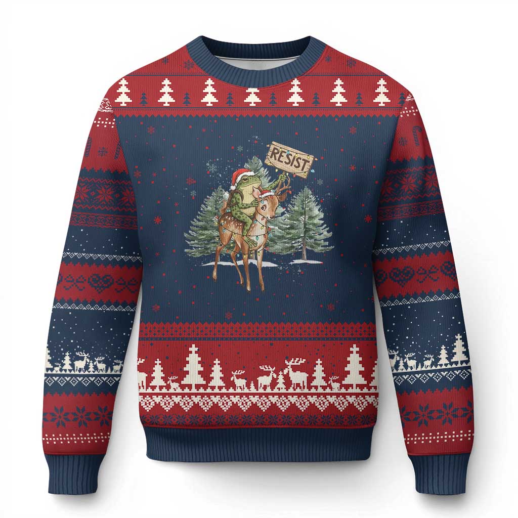 Resist Portland Frog Protest Xmas Ugly Christmas Sweater Funny Holiday Meme Gift Idea TS12 Navy Red Print Your Wear