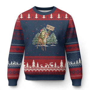 Resist Portland Frog Protest Xmas Ugly Christmas Sweater Funny Holiday Meme Gift Idea TS12 Navy Red Print Your Wear