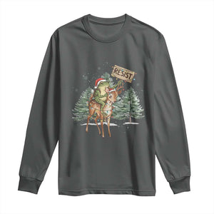 Resist Portland Frog Protest Christmas Long Sleeve Shirt Funny Holiday Meme Gift Idea TS12 Dark Heather Print Your Wear