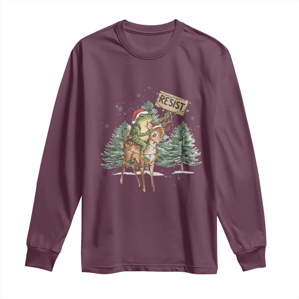 Resist Portland Frog Protest Christmas Long Sleeve Shirt Funny Holiday Meme Gift Idea TS12 Maroon Print Your Wear
