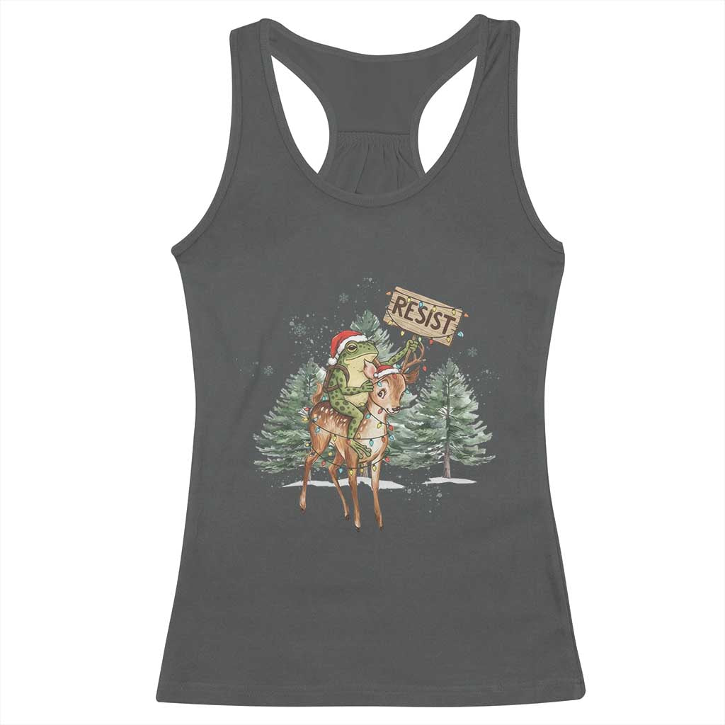 Resist Portland Frog Protest Christmas Racerback Tank Top Funny Holiday Meme Gift Idea TS12 Dark Heather Print Your Wear