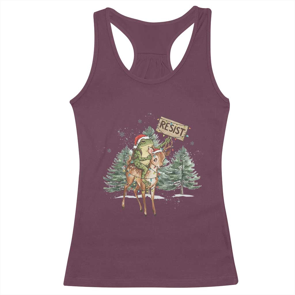 Resist Portland Frog Protest Christmas Racerback Tank Top Funny Holiday Meme Gift Idea TS12 Maroon Print Your Wear