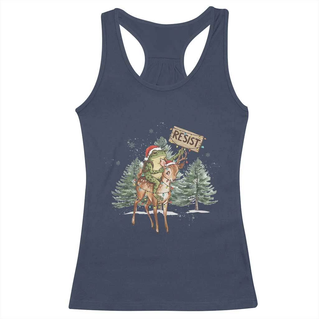 Resist Portland Frog Protest Christmas Racerback Tank Top Funny Holiday Meme Gift Idea TS12 Navy Print Your Wear