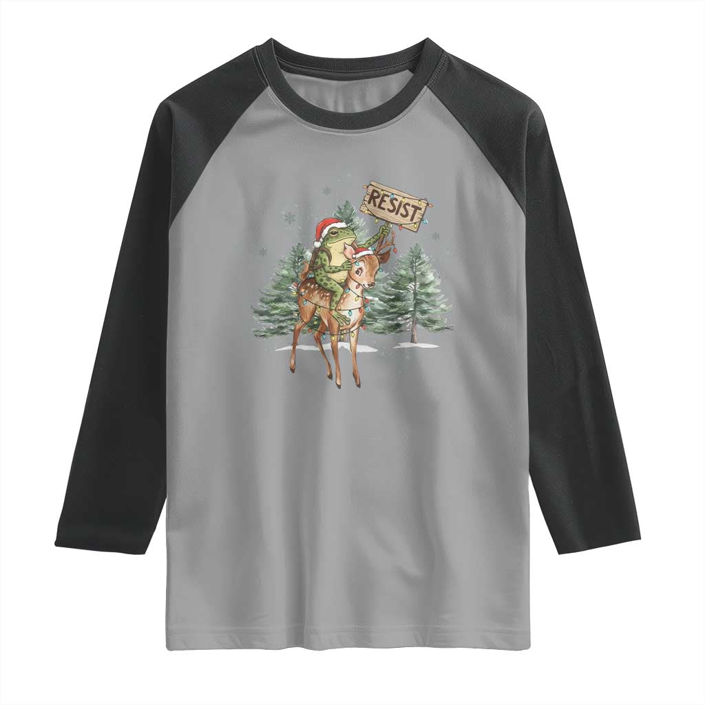 Resist Portland Frog Protest Christmas Raglan Shirt Funny Holiday Meme Gift Idea TS12 Sport Gray Black Print Your Wear
