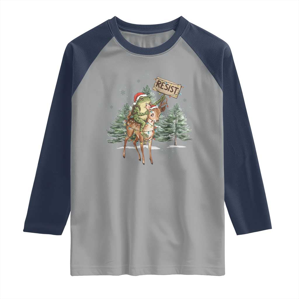 Resist Portland Frog Protest Christmas Raglan Shirt Funny Holiday Meme Gift Idea TS12 Sport Gray Navy Print Your Wear