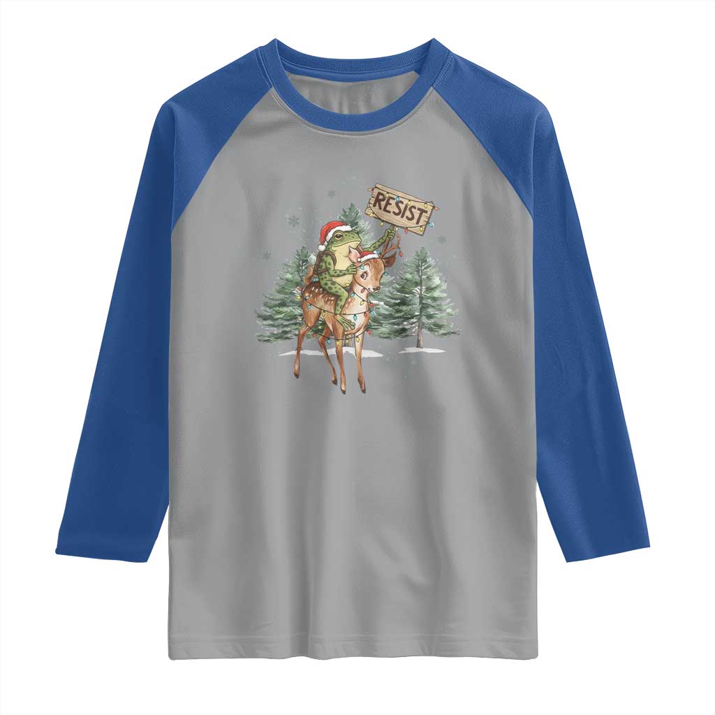 Resist Portland Frog Protest Christmas Raglan Shirt Funny Holiday Meme Gift Idea TS12 Sport Gray Royal Print Your Wear
