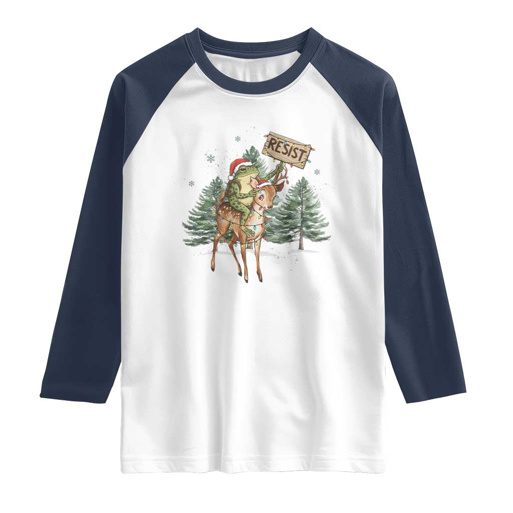 Resist Portland Frog Protest Christmas Raglan Shirt Funny Holiday Meme Gift Idea TS12 White Navy Print Your Wear