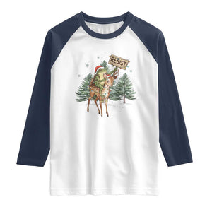 Resist Portland Frog Protest Christmas Raglan Shirt Funny Holiday Meme Gift Idea - Print Your Wear