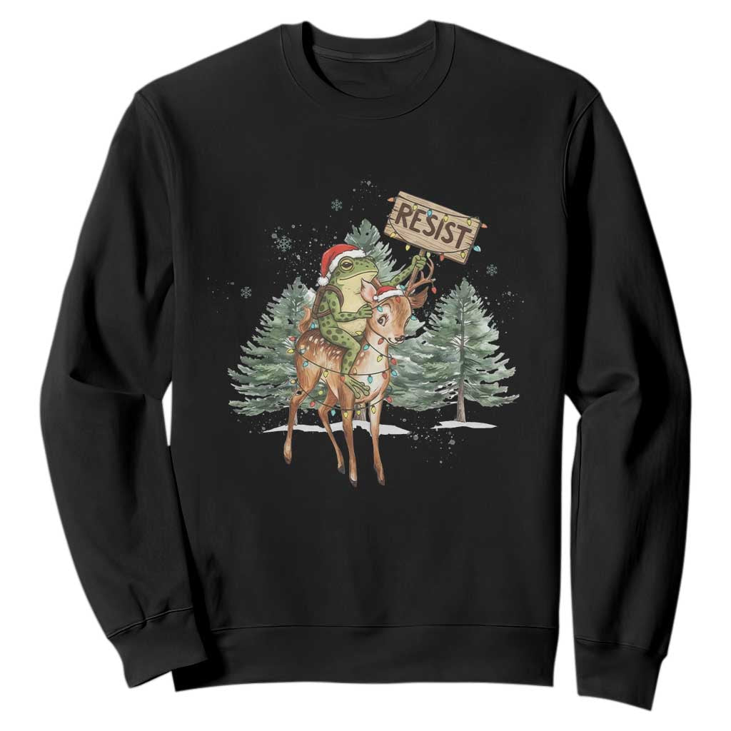 Resist Portland Frog Protest Christmas Sweatshirt Funny Holiday Meme Gift Idea - Print Your Wear