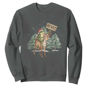 Resist Portland Frog Protest Christmas Sweatshirt Funny Holiday Meme Gift Idea TS12 Dark Heather Print Your Wear