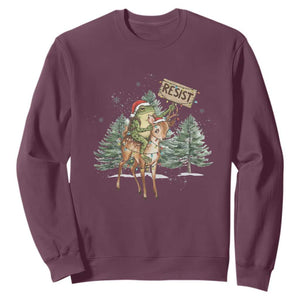 Resist Portland Frog Protest Christmas Sweatshirt Funny Holiday Meme Gift Idea TS12 Maroon Print Your Wear