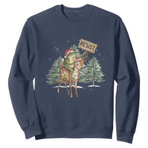 Resist Portland Frog Protest Christmas Sweatshirt Funny Holiday Meme Gift Idea TS12 Navy Print Your Wear