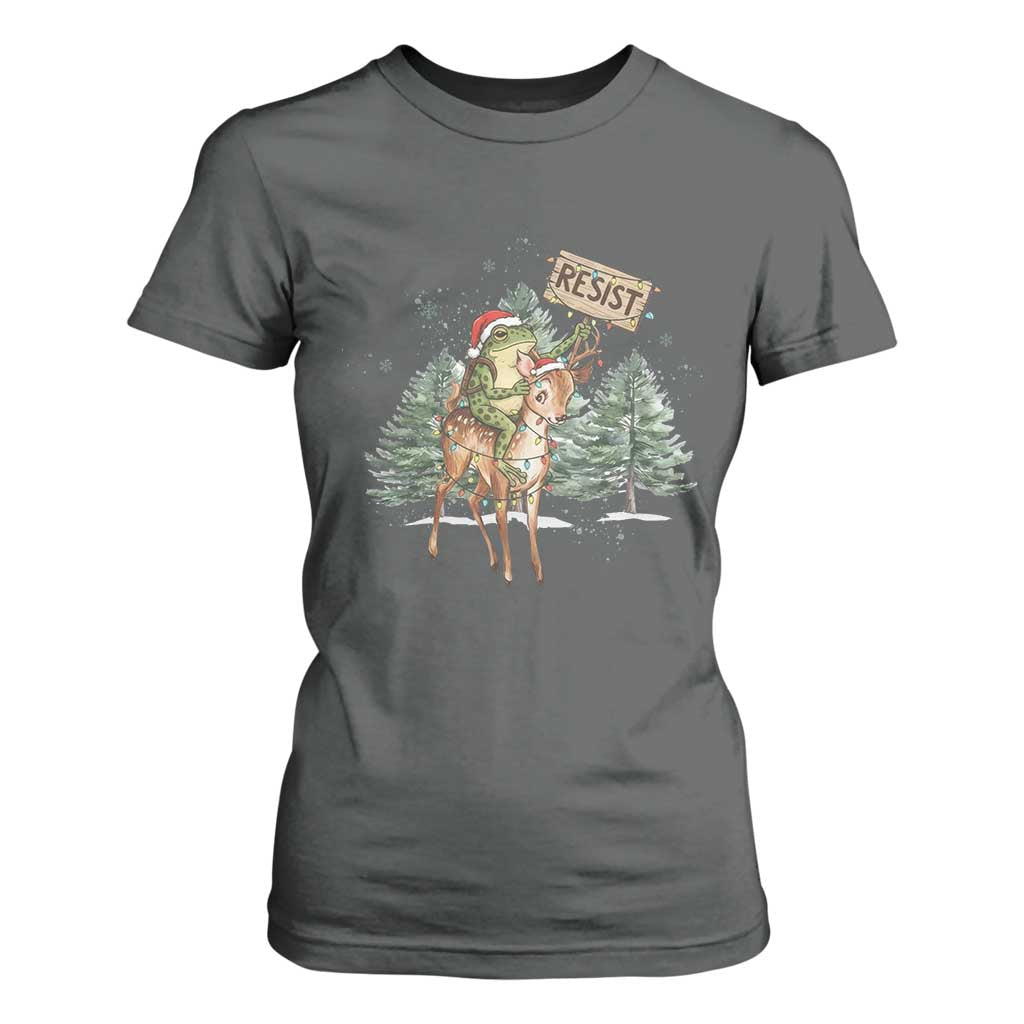 Resist Portland Frog Protest Christmas T Shirt For Women Funny Holiday Meme Gift Idea TS12 Dark Heather Print Your Wear