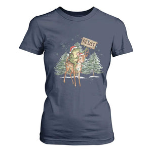 Resist Portland Frog Protest Christmas T Shirt For Women Funny Holiday Meme Gift Idea TS12 Navy Print Your Wear