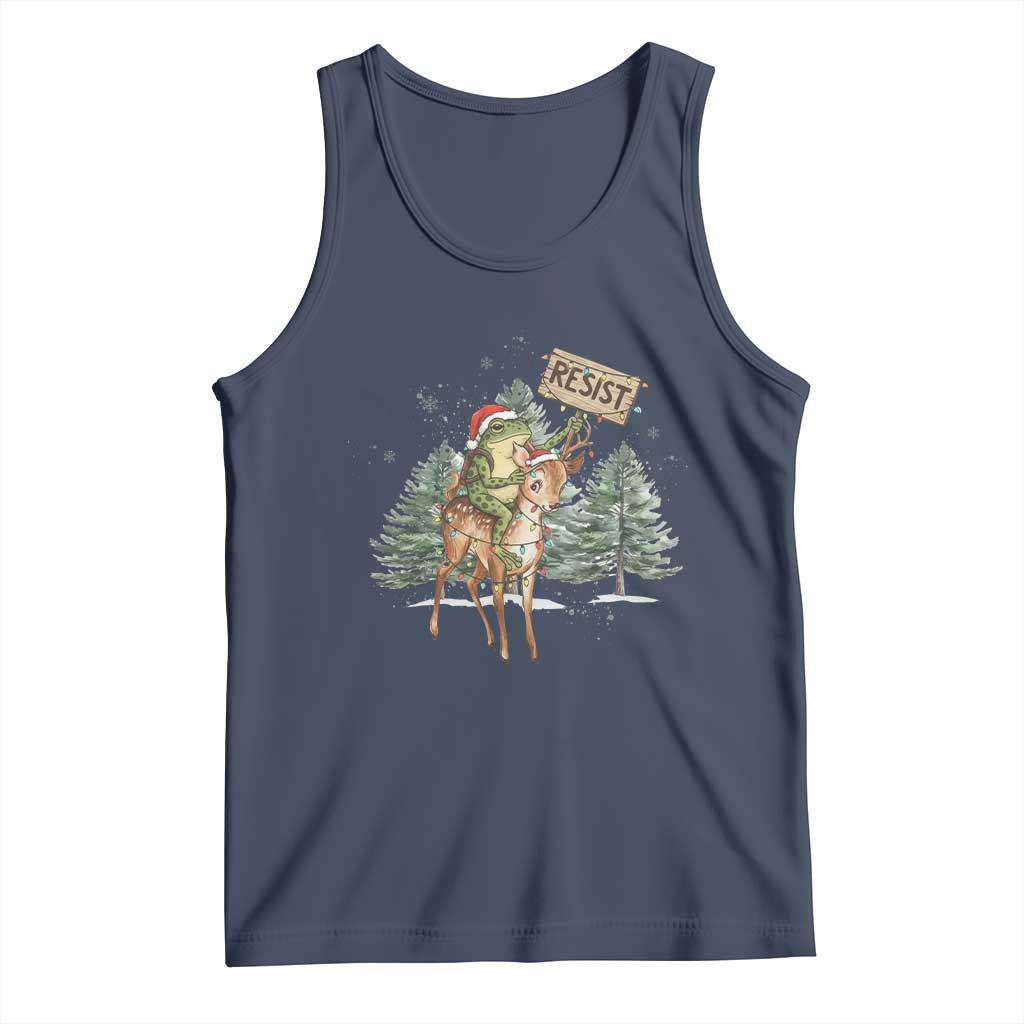 Resist Portland Frog Protest Christmas Tank Top Funny Holiday Meme Gift Idea TS12 Navy Print Your Wear